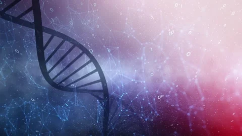 Looped digital tech network with DNA chain rotation Stock Footage 338111244