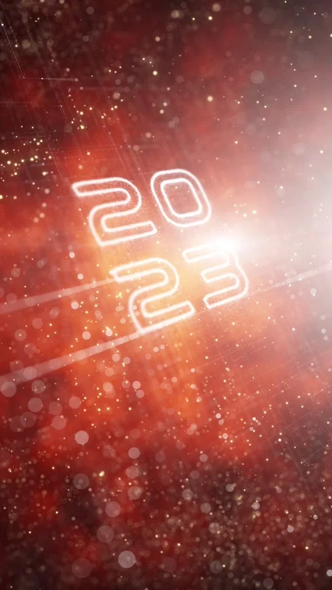 Looped digital technology on fire red background with 2023 year animation Stock Footage 341153382