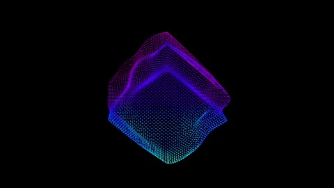 Looped distortion waves on abstract cube of particles. Digital data splash of Stock Footage 276763593