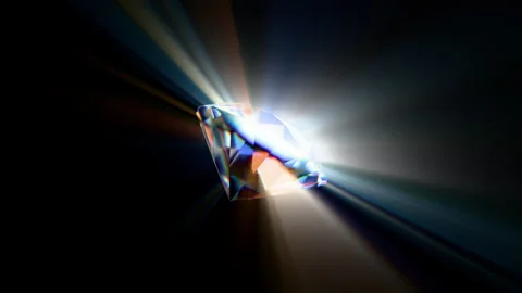 Looped dynamic animation of a diamond shape made of liquid glass material. A Stock Footage 327614228