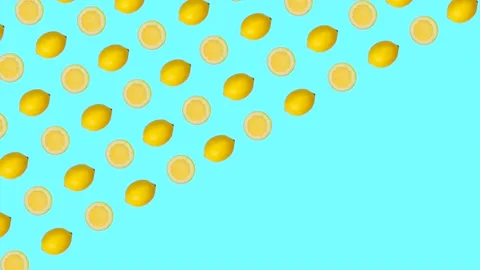 Looped fruit animation of a yellow lemon on a blue background Stock Footage 225721105