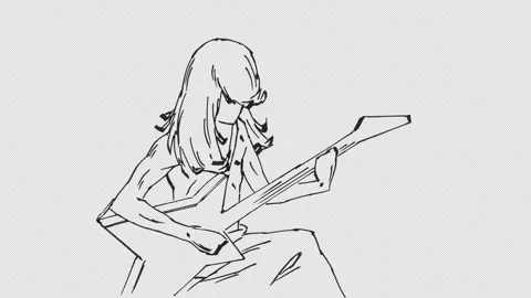 Looped hand-drawn line art animation of a guitarist playing. Stock Footage 345885448