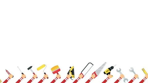 Looped Hands with Tools for building construction, home repair. Stock Footage 113062452