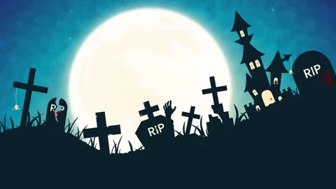 Looped horror background video, seamless spooky animation with haunted house. Stock Footage 320111192