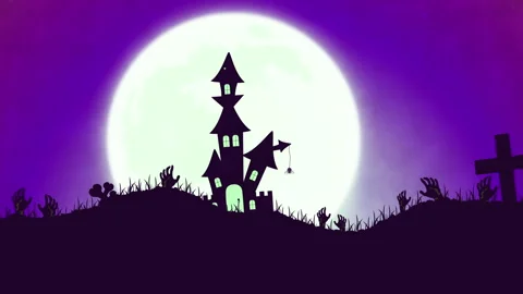 Looped horror background video, seamless spooky animation with haunted house. Stock Footage 320111269
