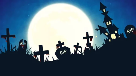 Looped horror background video, seamless spooky animation with haunted house. Stock Footage 320111277
