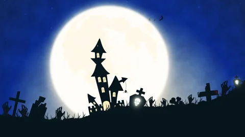 Looped horror background video, seamless spooky animation with haunted house. Stock Footage 320111375