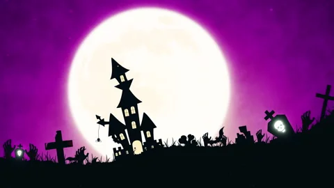 Looped horror background video, seamless spooky animation with haunted house. Stock Footage 320111403