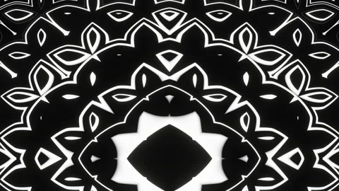 A looped linear and animation in black and white in the form of a kaleidoscope Stock Footage 207938127