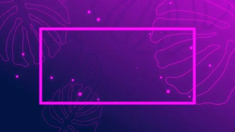 Looped motion background neon frame with contour leaves and sparkles Video stock 151809405