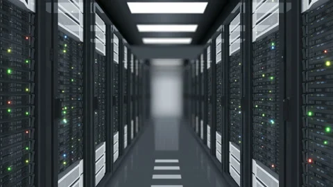 Looped Motion Through the Server Racks in Data Center DOF Blur. Beautiful Stock Footage 95551500