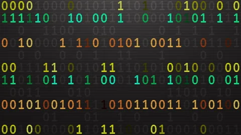 Looped multicolor binary code rows on a dark digital screen. Stock Footage 341886779