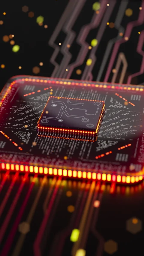 Looped neon CPU animation for AI and cybersecurity Stock Footage 344158051