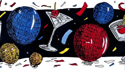 Looped pattern with sparkling confetti and luxurious cocktails Stock Footage 308143062