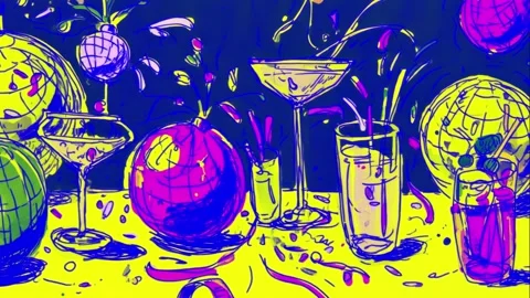 Looped pattern with sparkling sparkles and glamorous disco balls Stock Footage 308143123