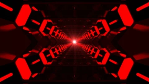 Looped Red Abstract Technology Tunnel Video stock 99366724