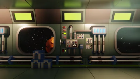 Looped Sci-Fi Spaceship Corridor Scrolling - 3D Futuristic Game Background Stock Footage 315159788