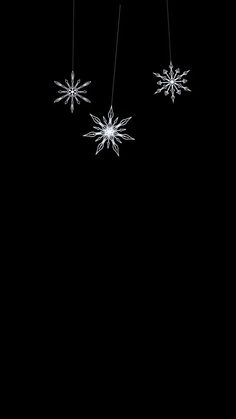 Looped snowlakes swing on the string on black background Stock Footage 338306461