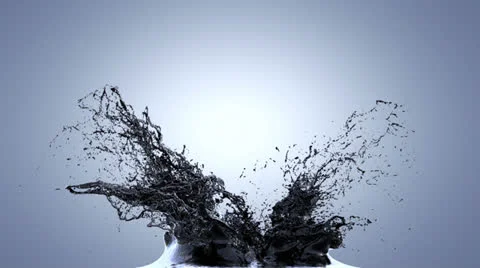 Looped splash of black liquid or oil frozen in time, fly around Stock Footage 24616137