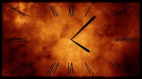 Looped time clock motion with dark red fire flames background animation Stock Footage 338104567