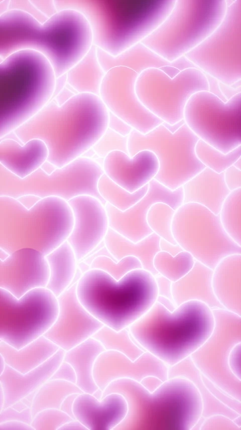 Looped vertical animation featuring glowing hearts in shades of pink and purple Stock Footage 298638052