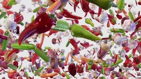 Looped Video of Falling Vegetables with Alpha Channel. 3D rendering. Stock Footage 252812217