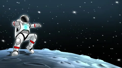 Looping 2D Animation of Astronaut Jumping on the Moon Stock Footage 295355665