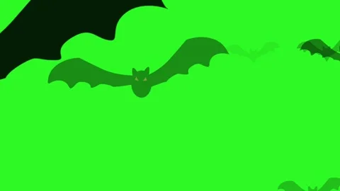 A looping 2D animation of cartoon bat silhouettes with red eyes. Stock Footage 314984163