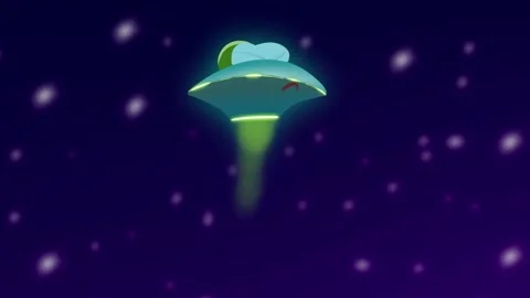 Looping 2d animation of flying saucer morphing into alien monster Stock Footage 307978106