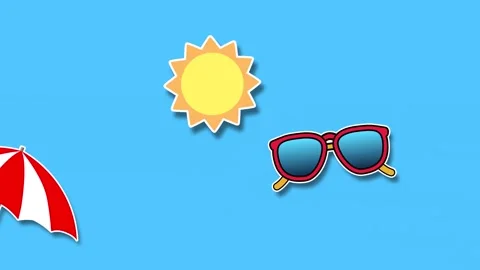 Looping 2D Animation of Summer Stickers – Cartoon Style with Alpha Channel Stock Footage 308250918