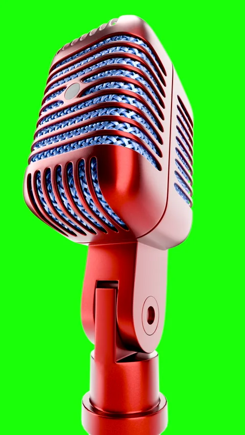 Looping 360 Rotating Brushed Metal Red Vintage Microphone on Green Screen Vidéo 318933657