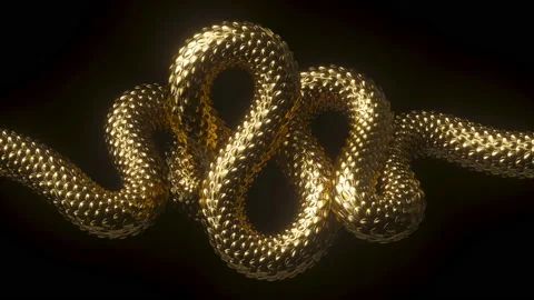 Looping 3d animation, abstract background with gold snake loops, shiny metall Stock Footage 208695221
