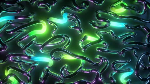 Looping 3d animation, abstract background of blue green yellow neon lights Stock Footage 233509557