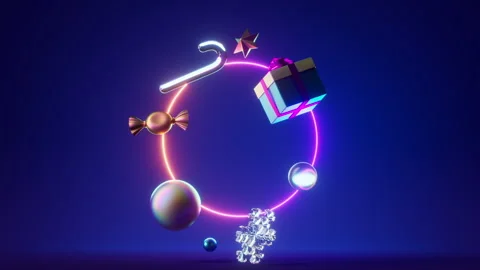 Looping 3d animation, abstract festive background. Christmas neon background Stock Footage 250457013