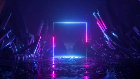 Looping 3d animation. Abstract futuristic neon background with blank square.. Stock Footage 229706887