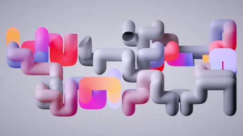 Looping 3d animation. Abstract geometric background. Multicolored tubes. Video stock 307382136