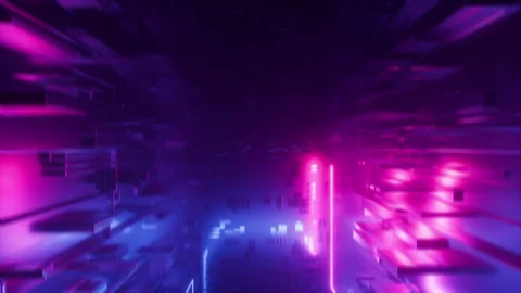 Looping 3d animation, abstract neon technological background Stock Footage 220799412
