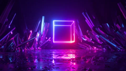Looping 3d animation, abstract pink blue neon background. 動画素材 252040279