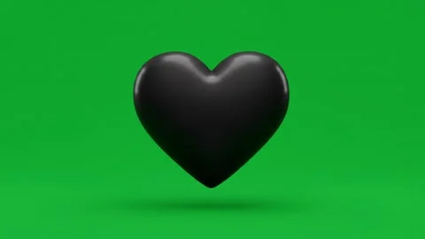 Looping 3D animation of a black heart emoji  pulsing on a  green  background. Stock Footage 313106955