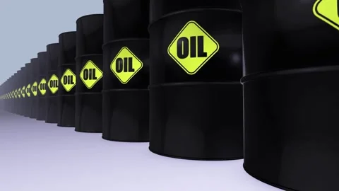 Looping 3D animation of a black oil barrel in UHD Vídeo Stock 334030831