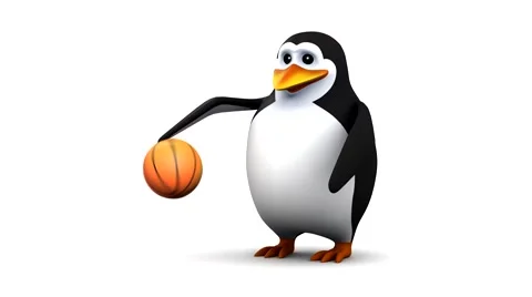 Looping 3d animation of a cartoon penguin playing basketball Stock Footage 64337319