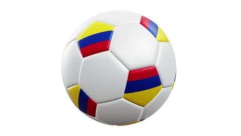 Looping 3D animation of the Colombia textured soccer ball Stock Footage 144042064