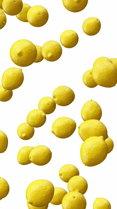 Looping 3D animation of the fresh ripe lemons falling from the top Stock Footage 274045029