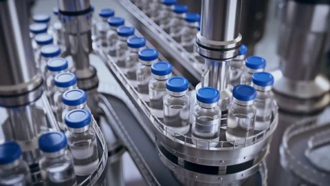 Looping 3d animation, glass jars on the endless conveyor line Stock Footage 259707236