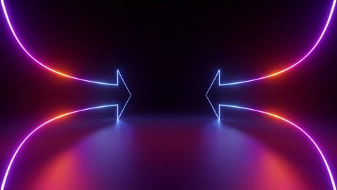 Looping 3d animation. Glowing neon arrows changing color, linear sign. Stock Footage 235534892