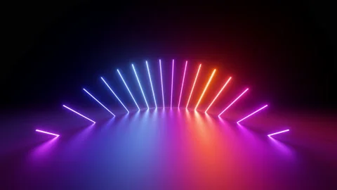Looping 3d animation of glowing neon lines, changing colors in ultraviolet Stock Footage 235535786