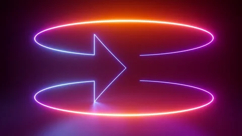 Looping 3d animation. Glowing neon arrow shows right direction, Stock Footage 241406882