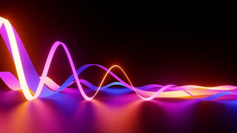 Looping 3d animation, glowing neon wavy lines or ribbons endlessly move Video stock 247416807