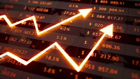 Looping 3D animation of glowing upward stock market arrows. Video stock 344174877