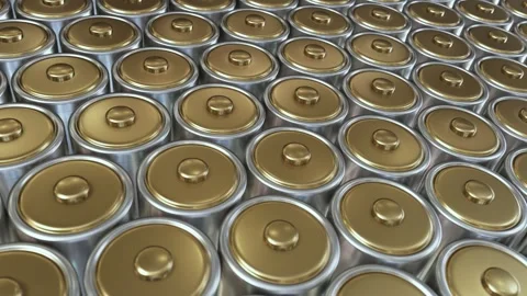 Looping 3D animation of the lithium batteries mass production Stock Footage 274479898